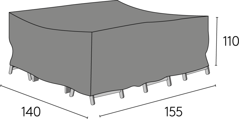 Möbelskydd i grå polyester/polyuretan, 155x140x110 cm. Passar till matgrupp Åminne eller Hånger bord med 4 positionsstolar.