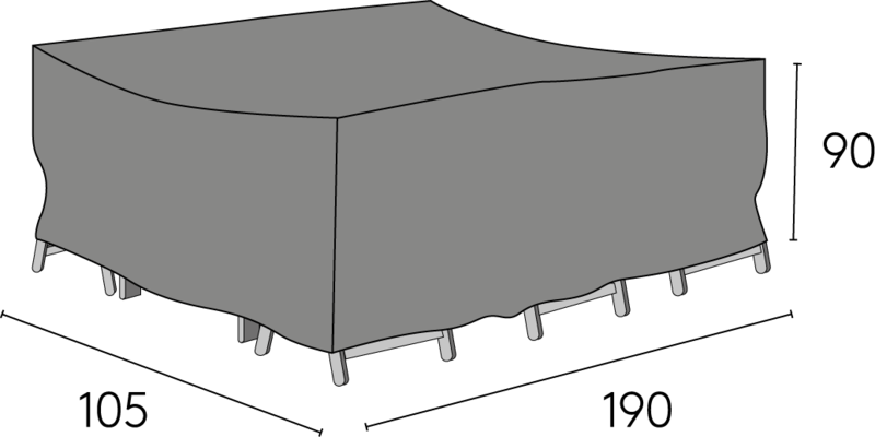 Möbelskydd i grå polyester/polyuretan, 105x190x90 cm. Passar till matgrupp Åminne eller Hånger bord med 6 stapelstolar.