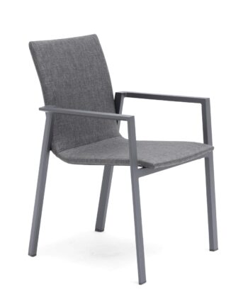 Hillerstorp Borgdala stapelbar grå karmstol med sits och rygg i grå textilene.