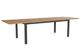 Brafab Lyon Matbord svart. Förlängningsbart matbord 224-304x100 cm med svart benställning i aluminium och bordsskiva i naturfärgad teak.