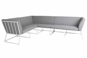 Brafab Vence Hörnsoffa vit, byggbar loungesoffa i vit aluminium och ljusgrå dynor i olefintyg.