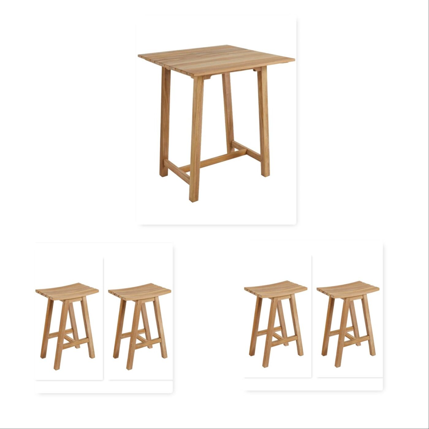 Brafab Keros Bargrupp natur i teak, barbord och fyra stolar.