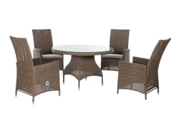 Brafab Ninja Matgrupp i rustik konstrotting. Runt bord och 4 ställbara karmstolar.