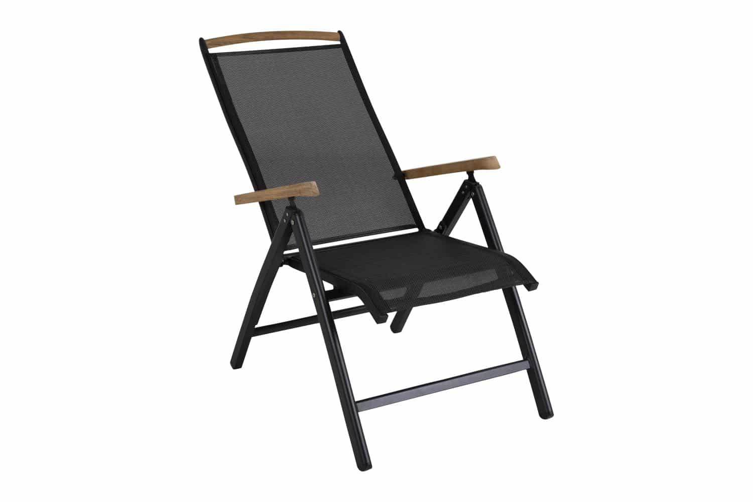Brafab Andy Positionsstol med stomme av svart aluminium, sits och rygg i matchande svart textilene och detaljer i teak.