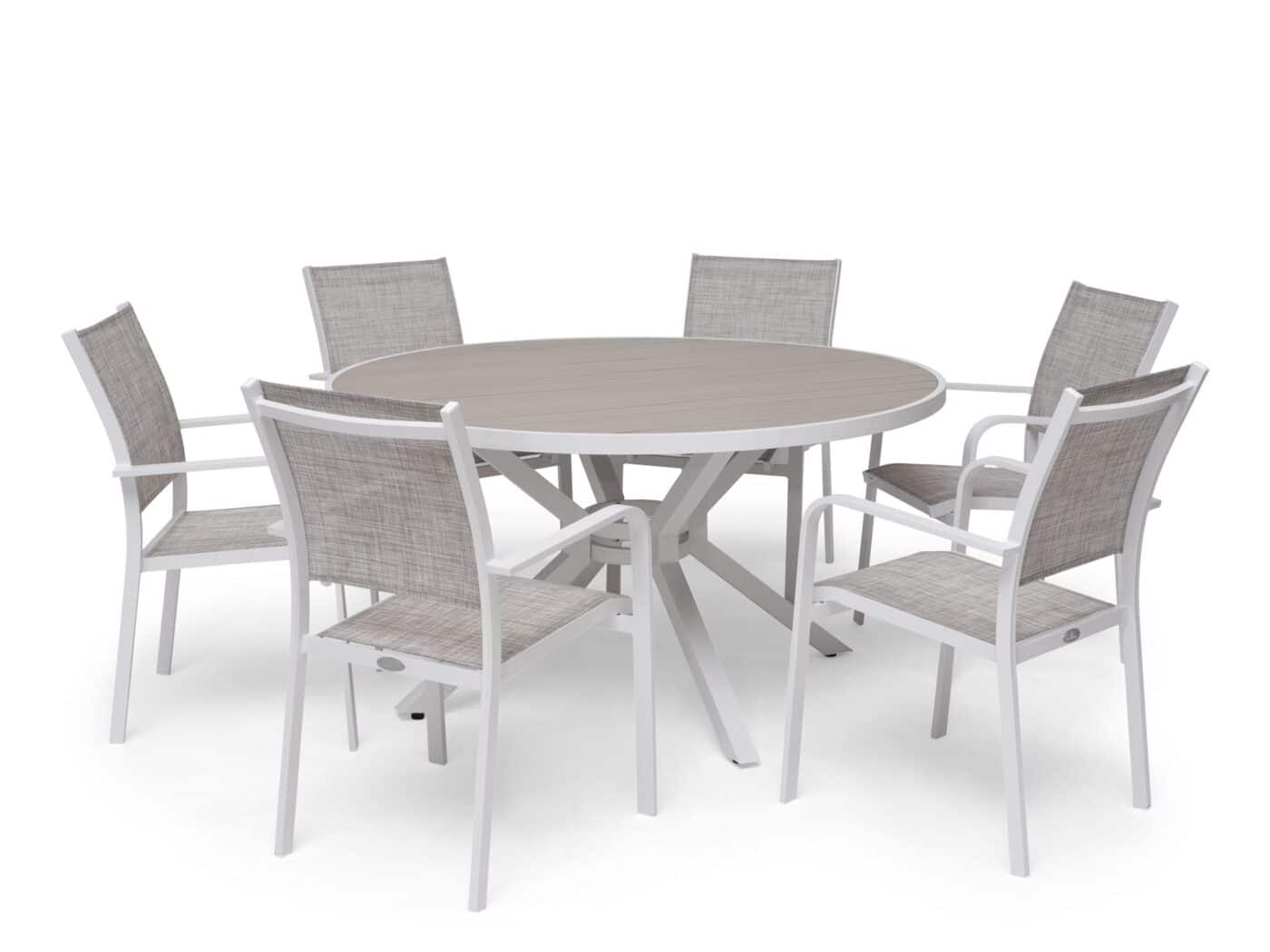 Hillerstorp Hånger Bord Ø140 cm vit aluminium och grå gaumoskiva.