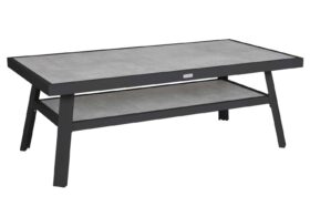 Brafab Samvaro Loungebord 140x70 cm grå i antracitgrå aluminium och bordsskiva i grått glas.