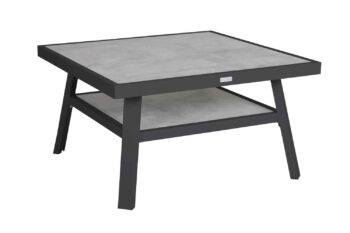 Brafab Samvaro Loungebord 90x90 cm grå i antracitgrå aluminium och bordsskiva i grått glas.