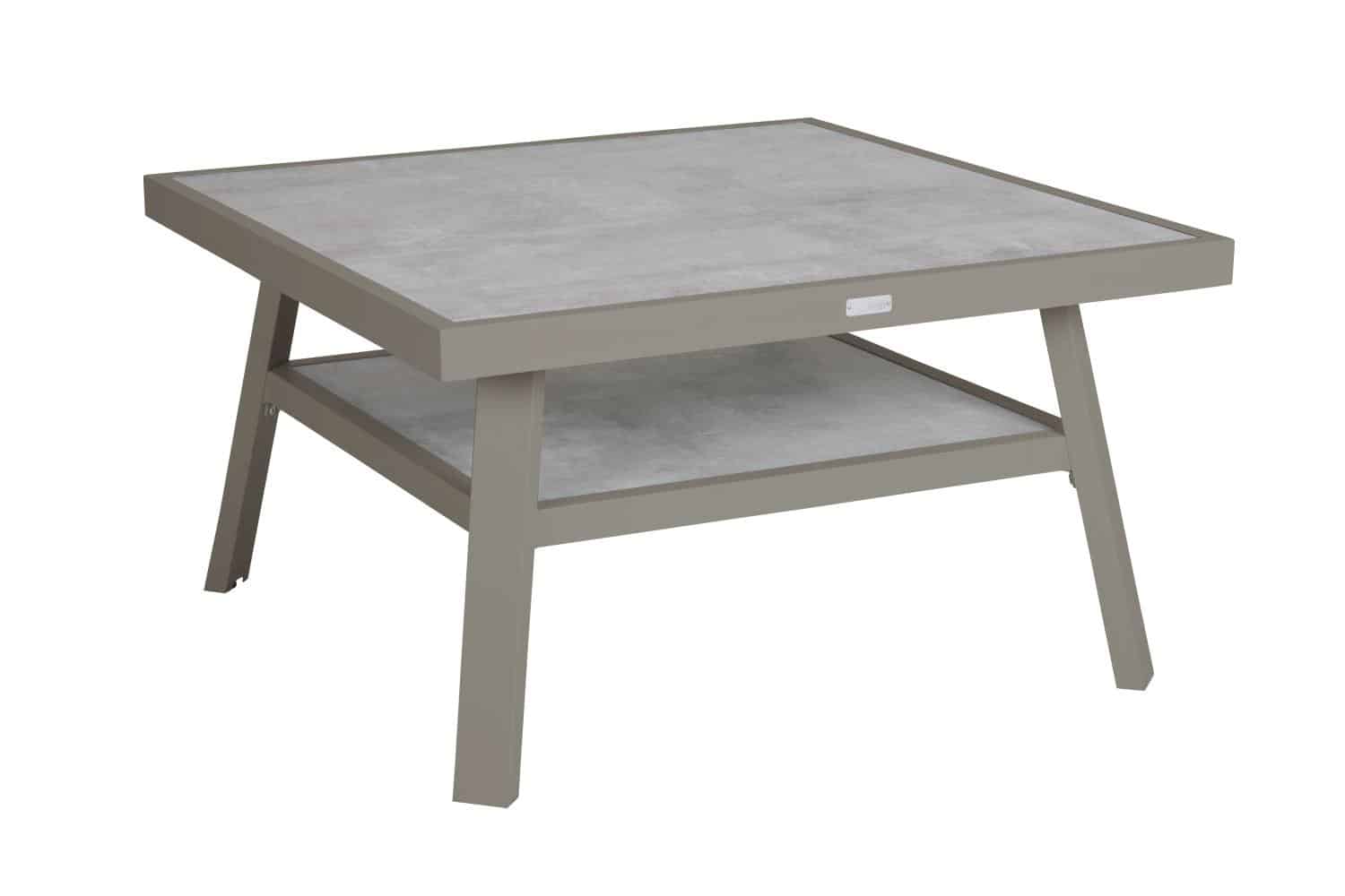 Brafab Samvaro Loungebord 90x90 cm beige med sandfärgad bordsskiva i glas.