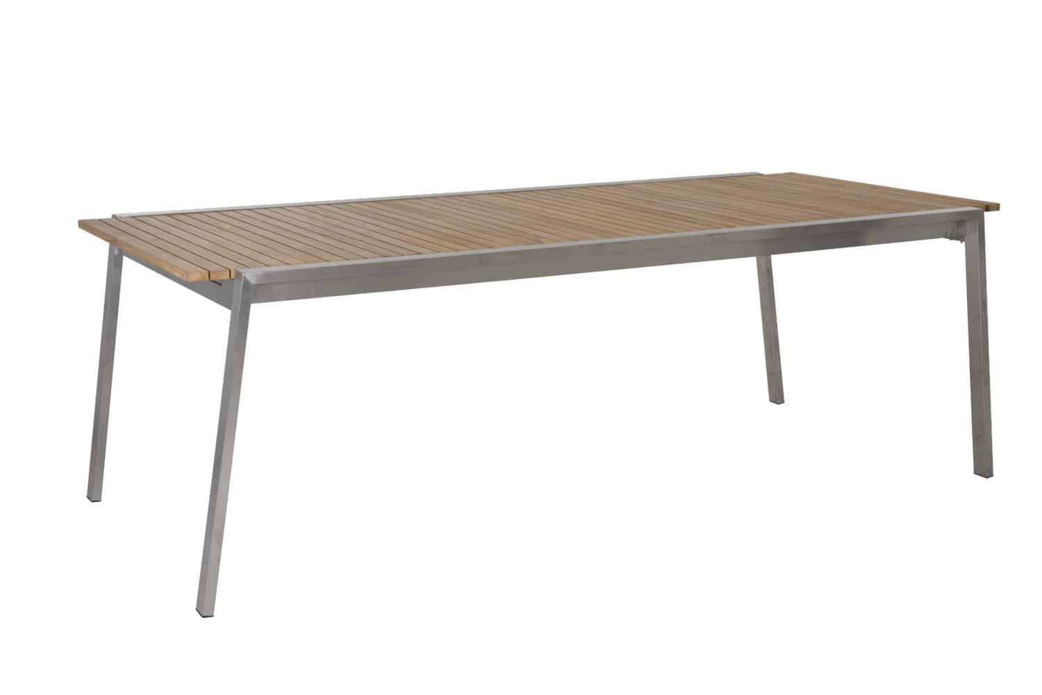 Brafab Naos Matbord 220/320x100 cm med stativ i rostfritt stål och bordsskiva i teak.