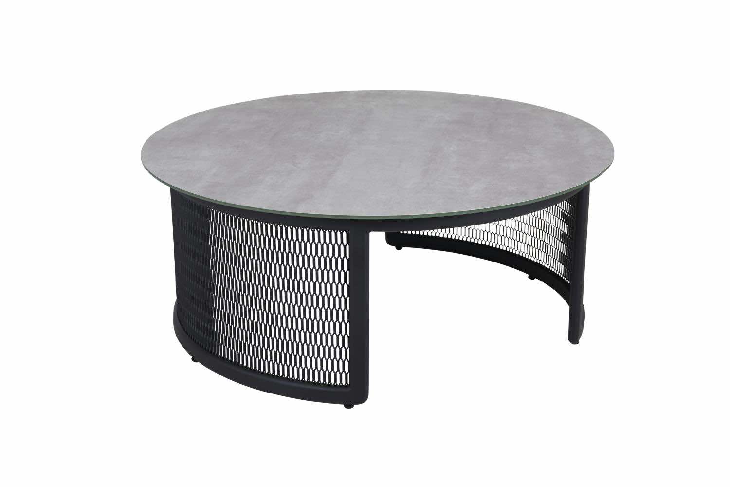 Brafab Virgo Loungebord Ø105 cm i svart aluminium och grå glasskiva.