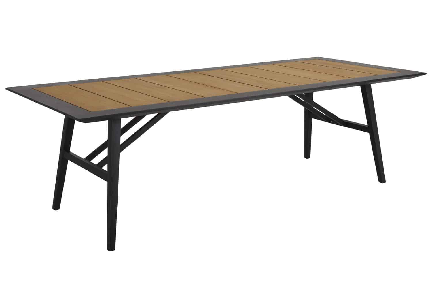 Brafab Chios Matbord 240x100 cm är ett förstklassigt matbord med svart aluminiumram och infälld topp med tvärgående ribbor i teak.