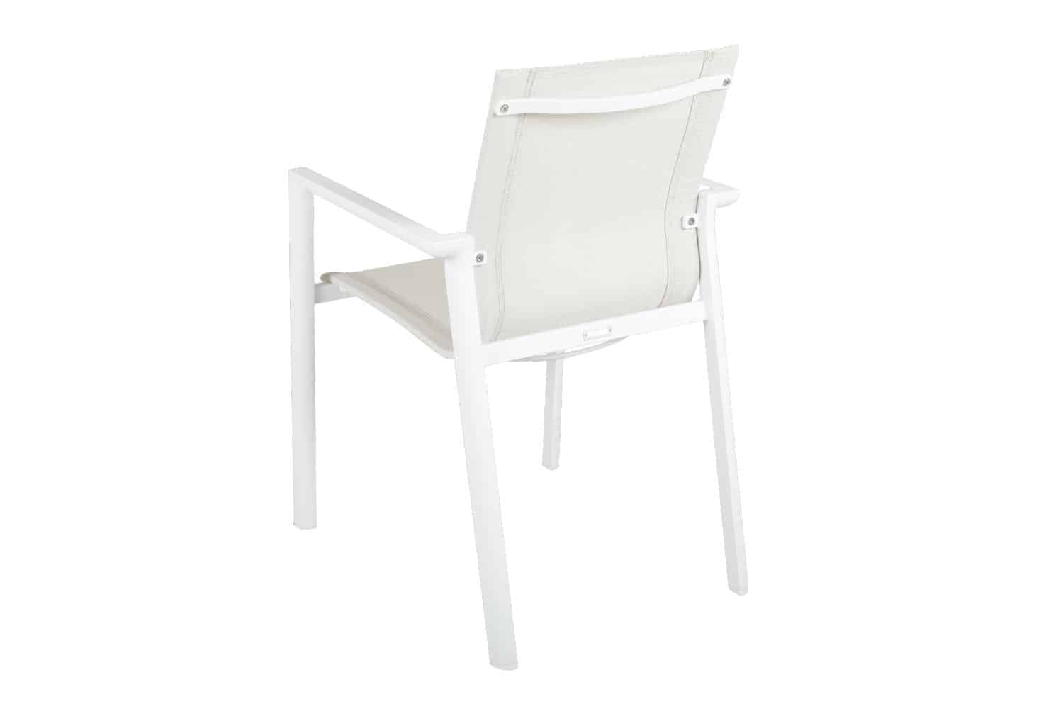 Brafab Delia Karmstol vit/off white är en stapelbar matstol i vitfärgad aluminium och off white textilene.