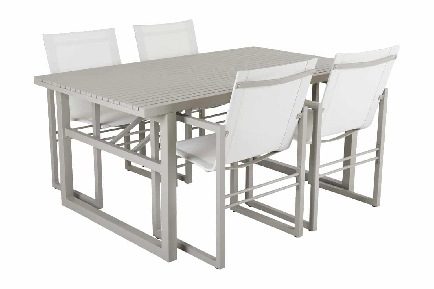 Brafab Vevi Matbord khaki tillverkat i beige/khakifärgad underhållsfri aluminium. Med 4 st Vevi matstolar khaki.