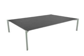 Brafab Hallavara Soffbord grön 162x112 cm med dammigt matt grön stomme i rostfritt och bordsskiva i mörkgrå 12 mm kompositsten med stenlook.