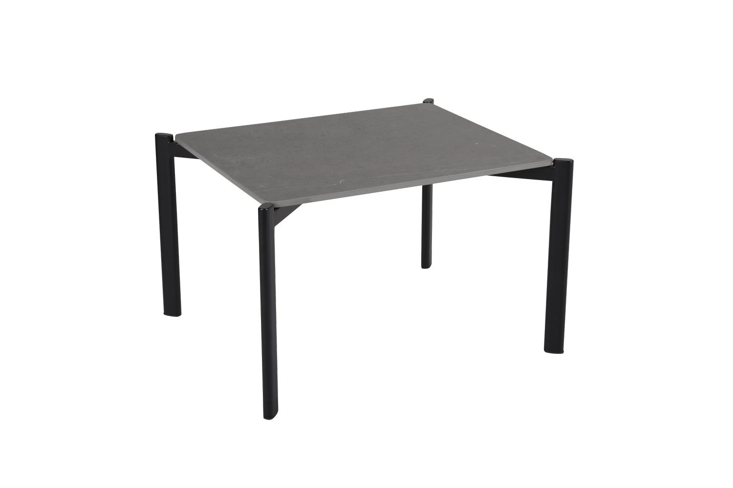 Brafab Hallavara Soffbord svart 56x66 cm H40 cm med matt svart stomme i rostfritt och bordsskiva i mörkgrå 12 mm kompositsten med stenlook.