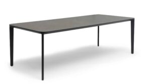 Hillerstorp Lundsbo Matbord 100x210 cm i pulverlackad mörkgrå aluminium med bordsskiva i snyggt och tåligt grått marmorerat keramiskt glas.